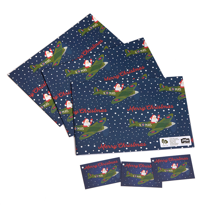 imperial war museums santa in a spitfire christmas wrapping paper and tags